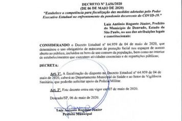 Decreto municipal estabelece normativas do uso obrigatório de máscara